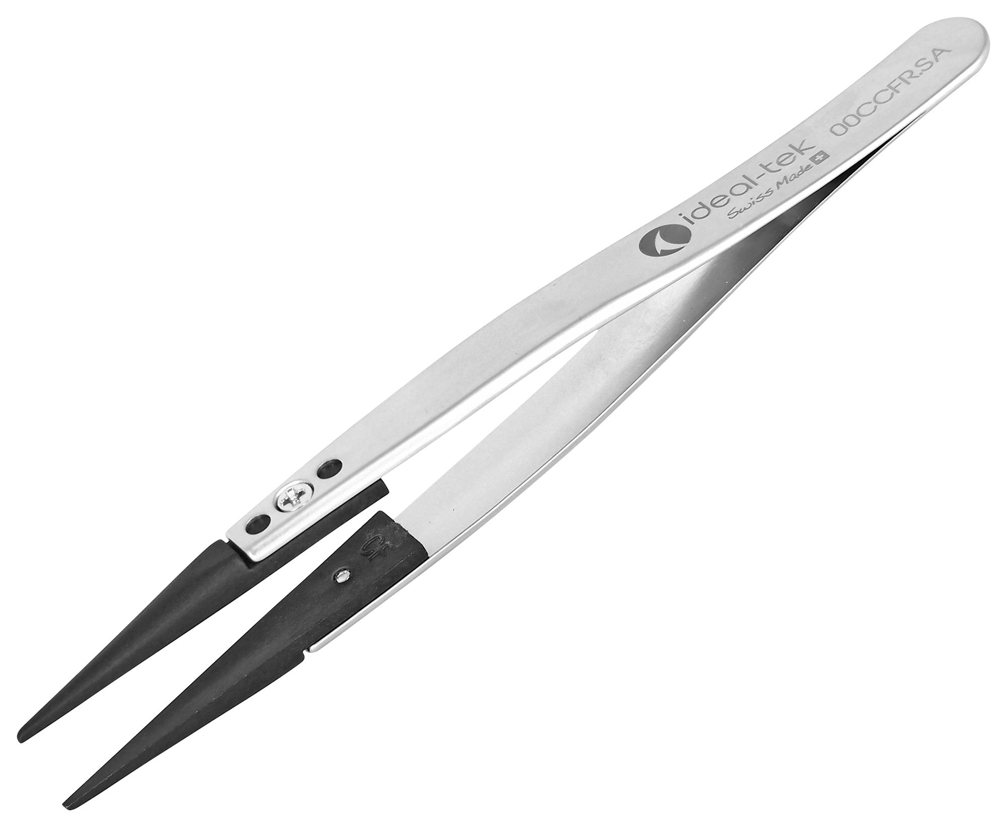 IDEAL-TEK 00CCFR.SA.1.IT Tweezer, Replaceable Tip, ESD Safe, Straight,  Flat, 115 mm, Stainless Steel Body